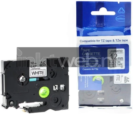 Huismerk Brother TZE-345 wit op zwart breedte 18 mm