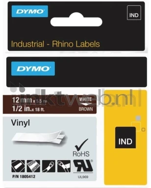 Dymo 1805412 wit op bruin breedte 12 mm