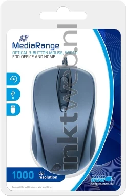 MediaRange MROS201 - Bedrade muis met 3 knoppen, Grijs