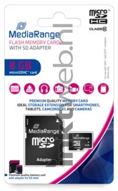 MediaRange microSDHC geheugenkaart 8GB met adapter