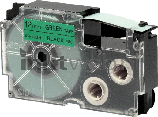 Huismerk Casio XR-12GN zwart op groen breedte 12 mm