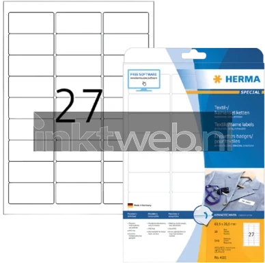 Herma 4511 Verwijderbare textiele naametiket 63,5 x 29,6mm wit