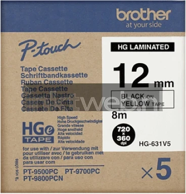 Brother HGE-631V5 zwart op geel breedte 10 mm