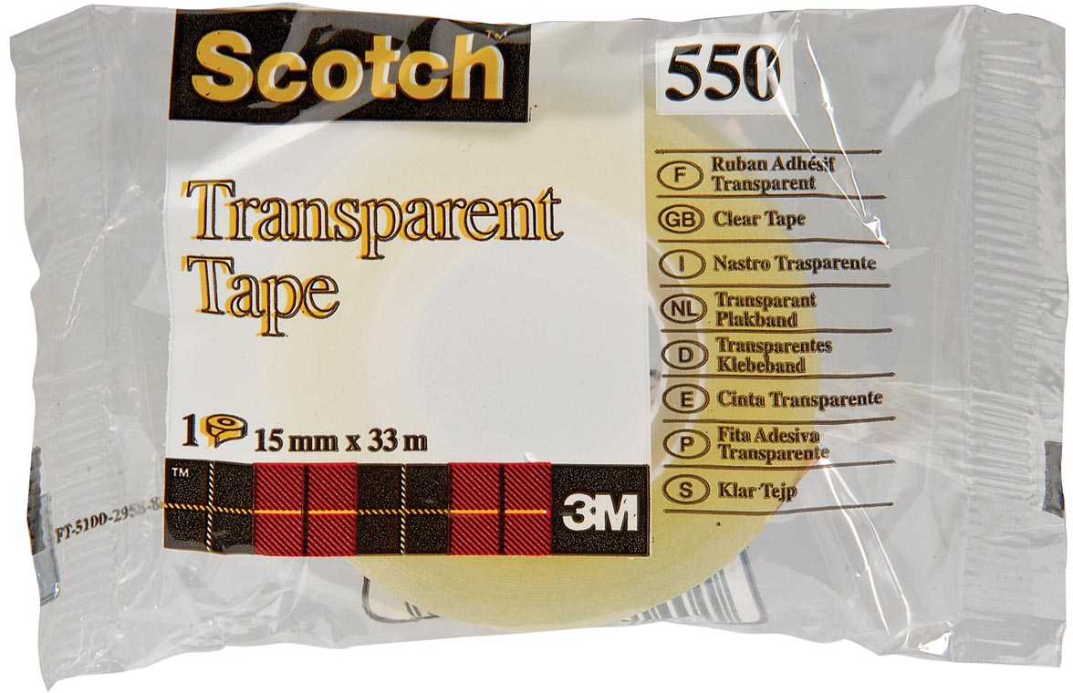 Scotch 550 plakband 15mm x 33m transparant