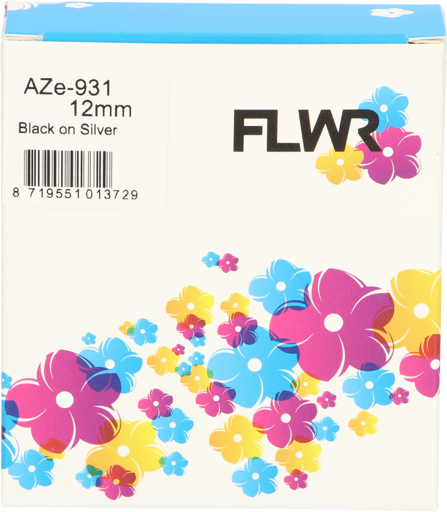 FLWR Brother  TZe-931 zwart op mat zilver breedte 12 mm