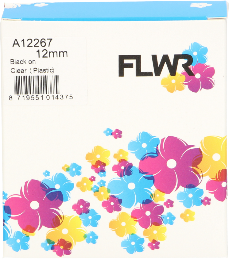 FLWR Dymo  12267 zwart op transparant breedte 12 mm