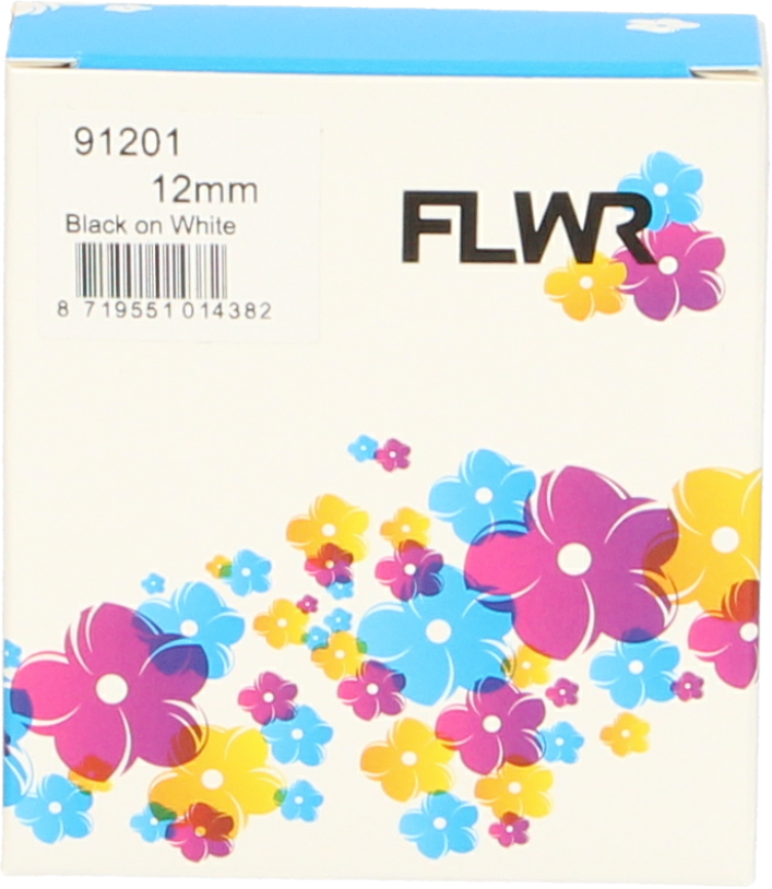 FLWR Dymo  91201 zwart op wit breedte 12 mm