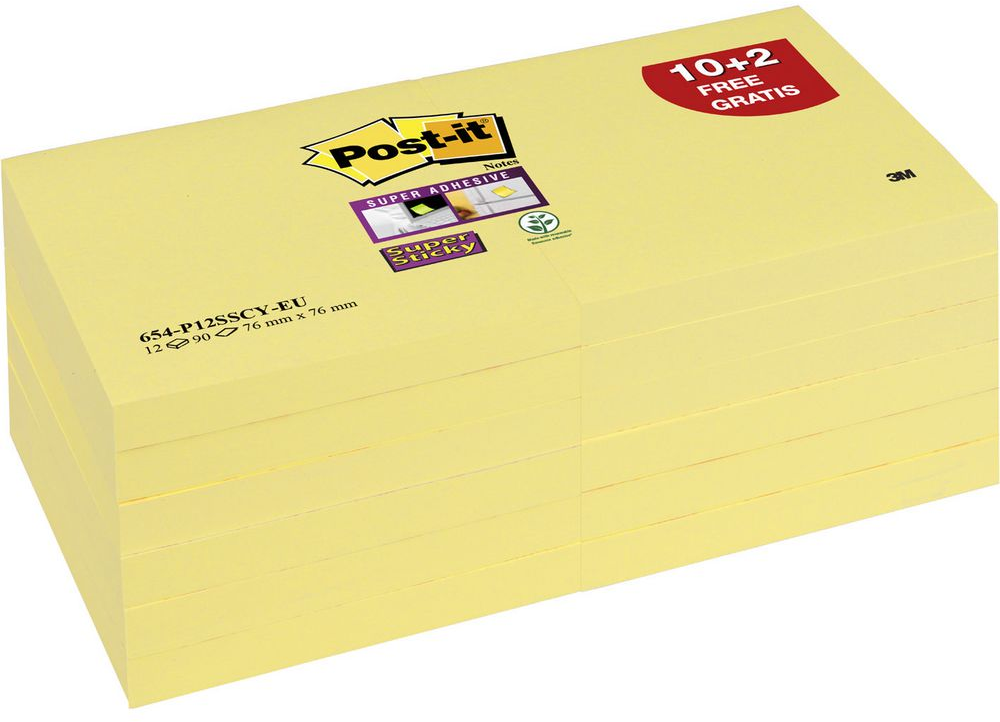 3M Post-it 654 76x76mm 12 pack geel