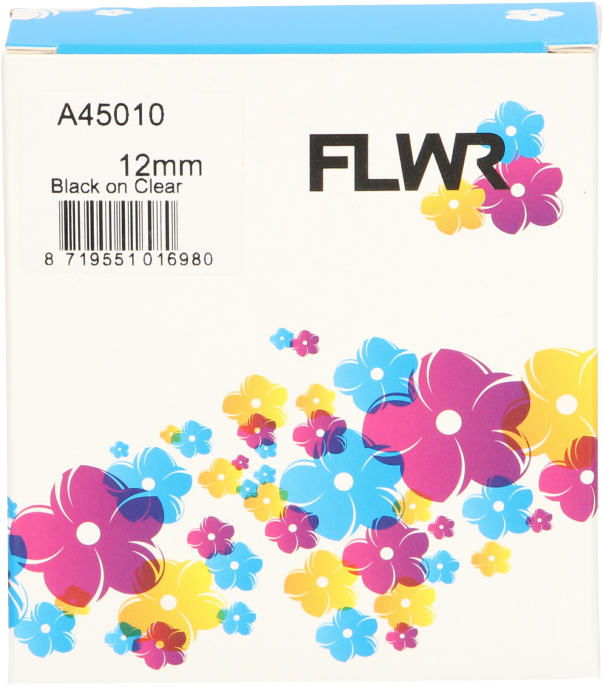 FLWR Dymo  45010 zwart op transparant breedte 12 mm