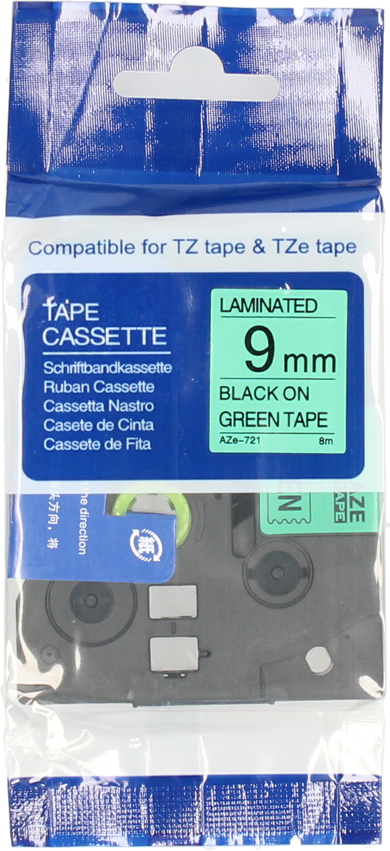 Huismerk Brother  TZE-721 zwart op groen breedte 9 mm