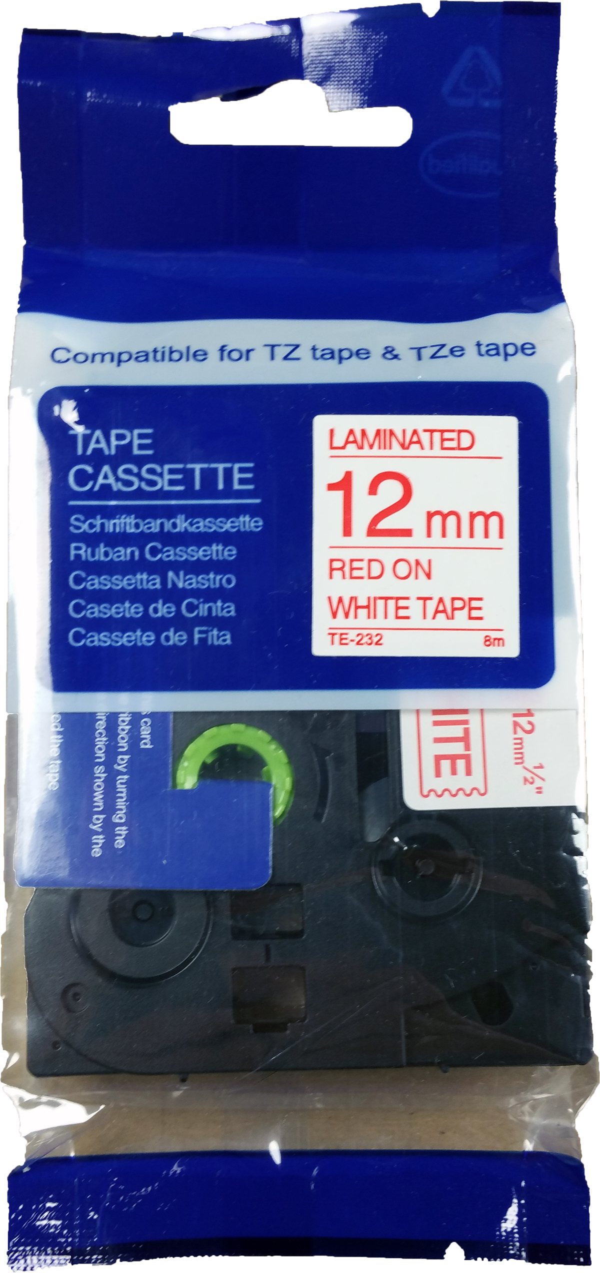 Huismerk Brother  TZE-232 rood op wit breedte 12 mm