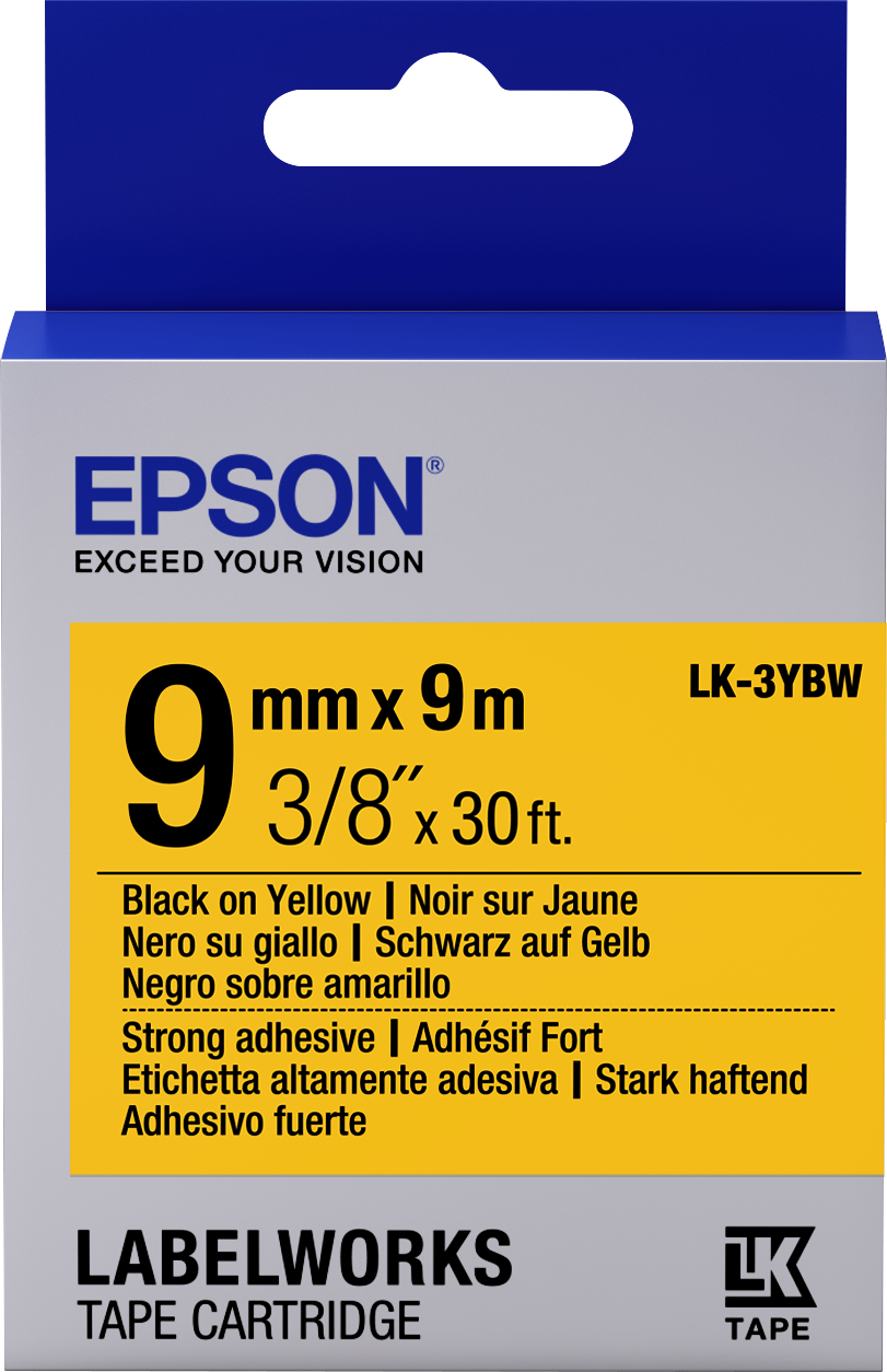 Epson  LK-3YBW zwart op geel breedte 9 mm
