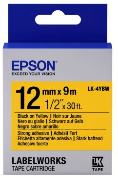 Epson  LK-4YBW zwart op geel breedte 12 mm
