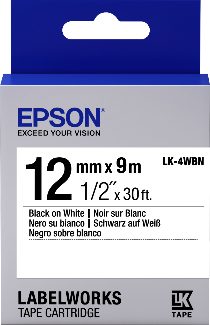 Epson  LK-4WBN zwart op wit breedte 12 mm