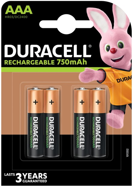 Duracell AAA Rechargeable Stay Charged, 750 mAh 4 stuks