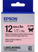 Epson  LK-4PBK zwart op roze breedte 12 mm