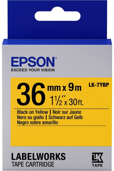 Epson  LK-7YBP zwart op geel breedte 36 mm