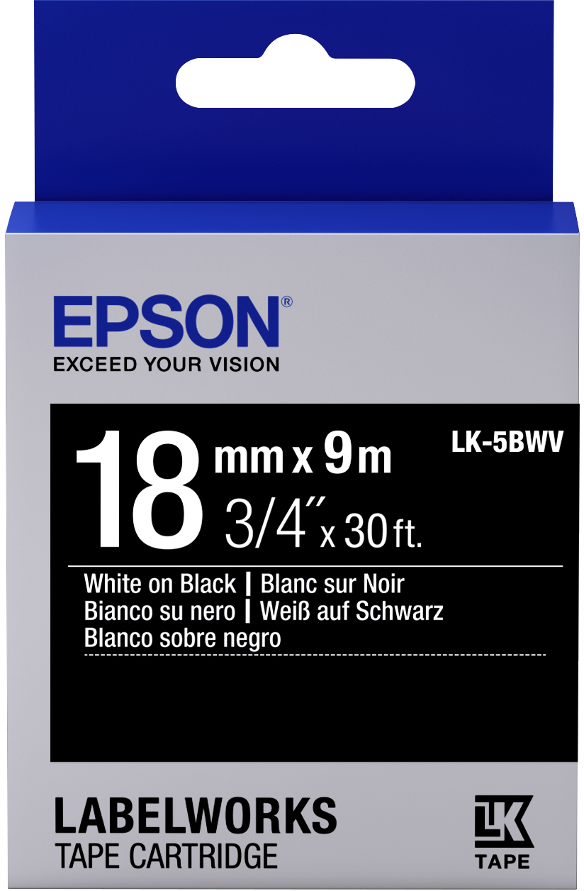 Epson  LK-5BWV wit op zwart breedte 18 mm