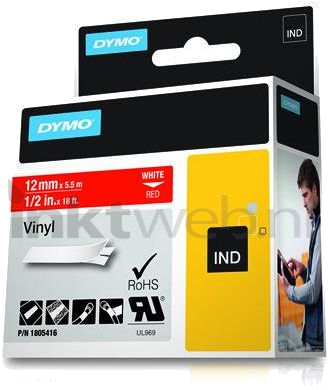 Dymo  ID1 12mm vinyl tape wit op rood breedte 12 mm