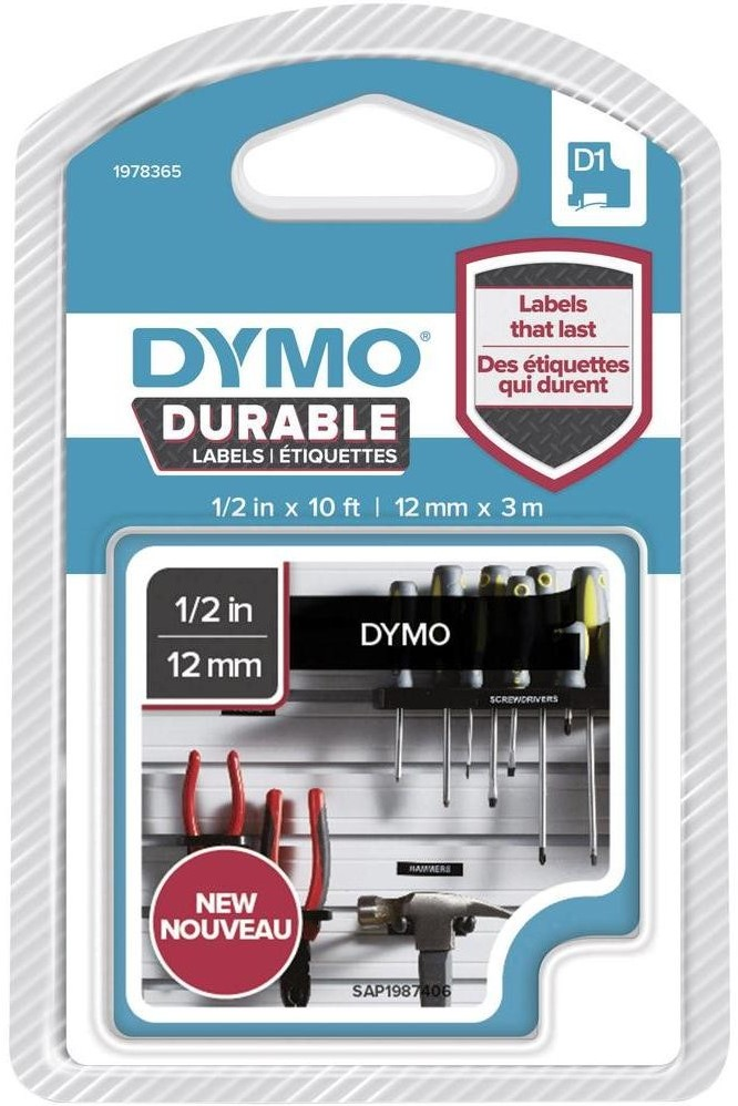 Dymo  D1 1978365 vinyl tape wit op zwart breedte 12 mm