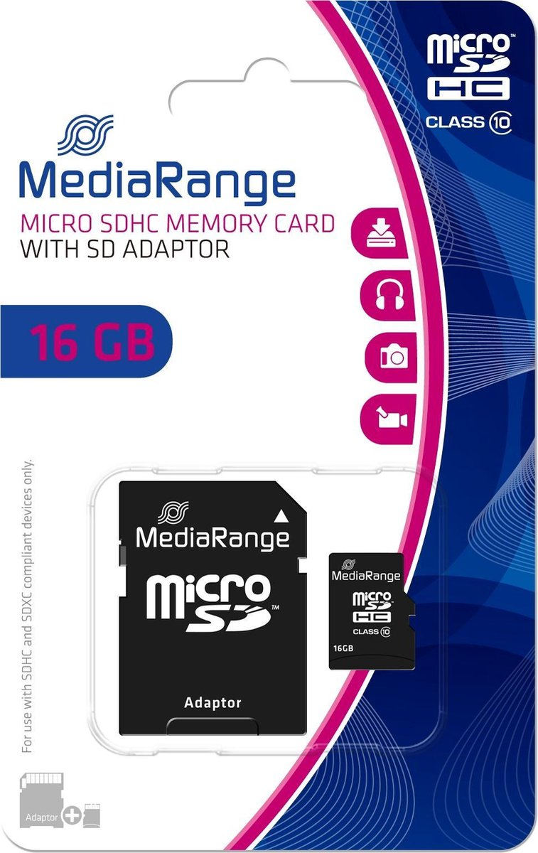 MediaRange microSDHC geheugenkaart 16GB met adapter