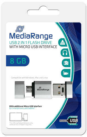 MediaRange USB nano flash drive 8GB met micro USB adapter