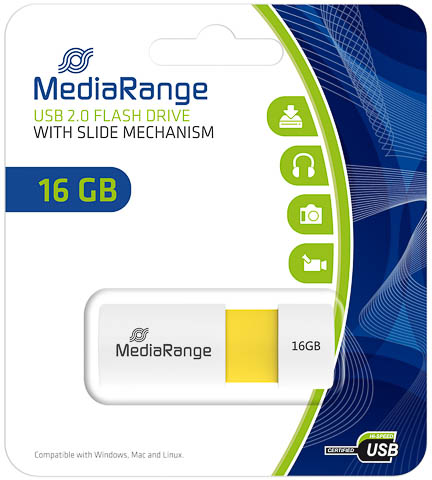 MediaRange USB flash drive 16GB color edition geel