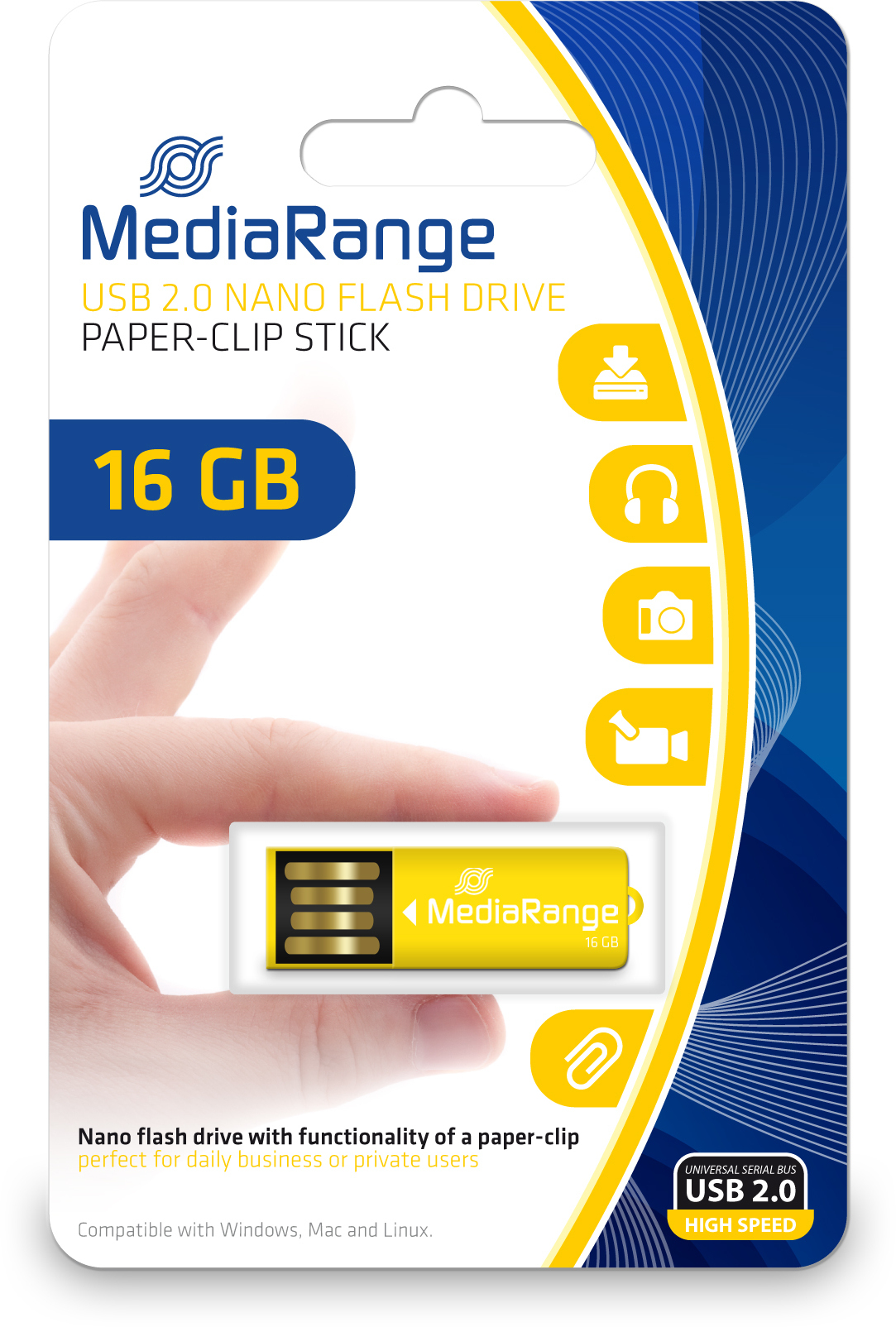 MediaRange USB nano flash drive 16GB paper-clip stick