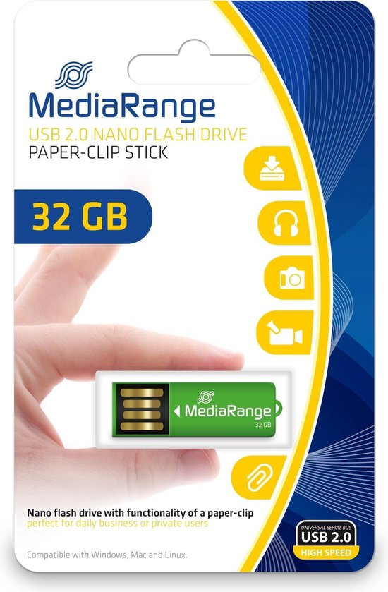 MediaRange USB nano flash drive 32GB paper-clip stick