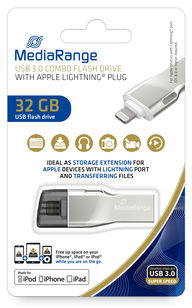 MediaRange USB 3.0 combo flash drive met Apple Lightning plug 32GB