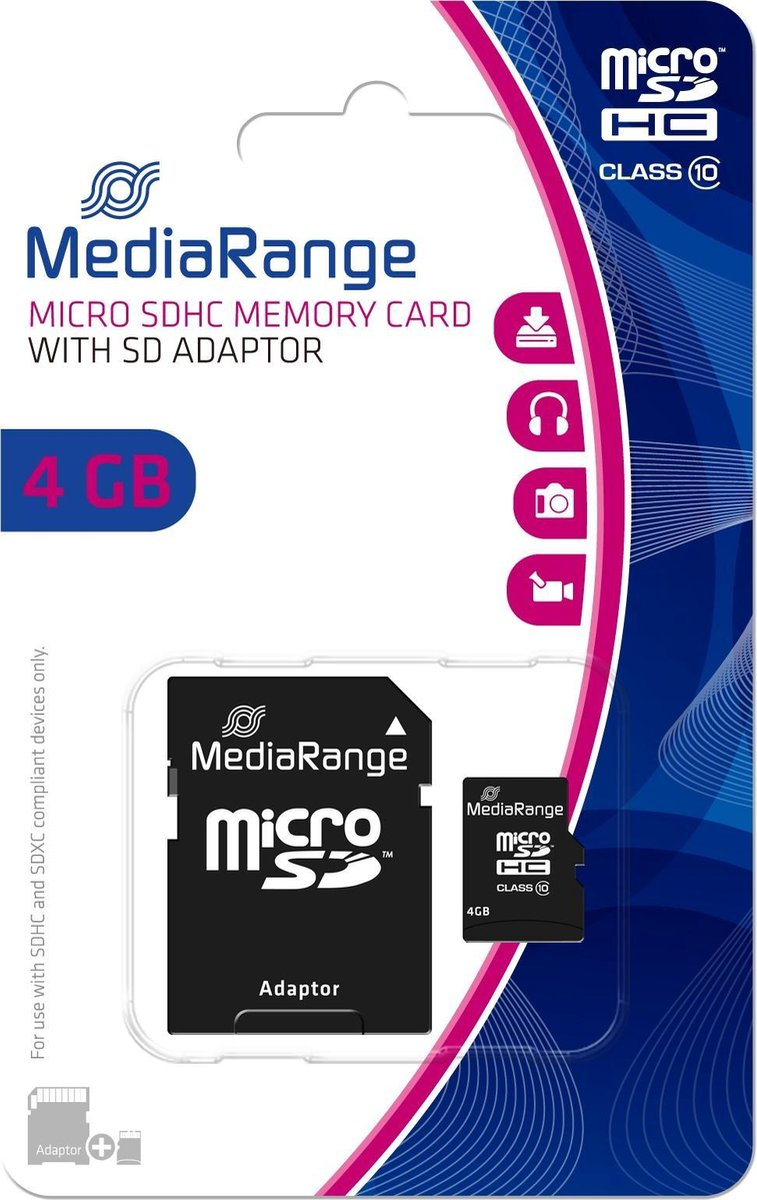 MediaRange microSDHC geheugenkaart 4GB met adapter