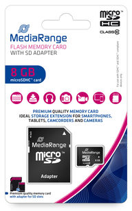 MediaRange microSDHC geheugenkaart 8GB met adapter