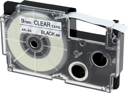 Huismerk Casio  XR-9X zwart op transparant breedte 9 mm
