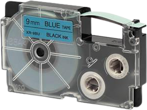 Huismerk Casio  XR-9BU zwart op blauw breedte 9 mm