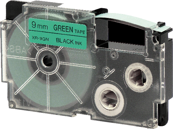 Huismerk Casio  XR-9GN zwart op groen breedte 9 mm