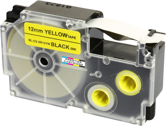 Huismerk Casio  XR-12YW zwart op geel breedte 12 mm