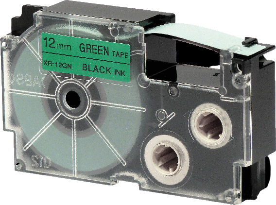 Huismerk Casio  XR-12GN zwart op groen breedte 12 mm