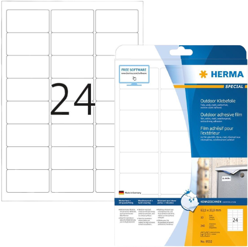 Herma 9532 outdoor etiketten met ronde hoeken 63,5x33,9 mm wit