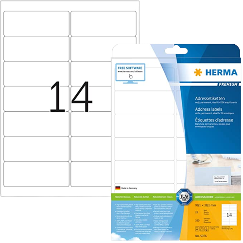Herma 5076 Premium Permanente papieretiket 99,1 x 38,1mm (350 stuks) wit
