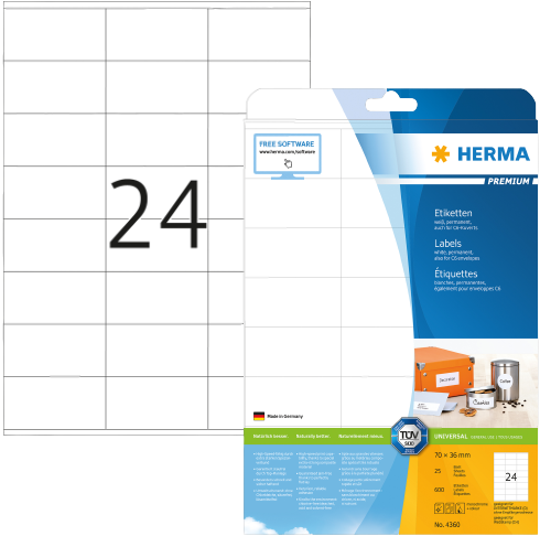 Herma 4360 Premium Permanente Papieretiket 70 x 36mm wit