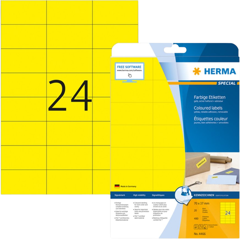 Herma 4466 Verwijderbare Papieretiket 70 x 37mm geel