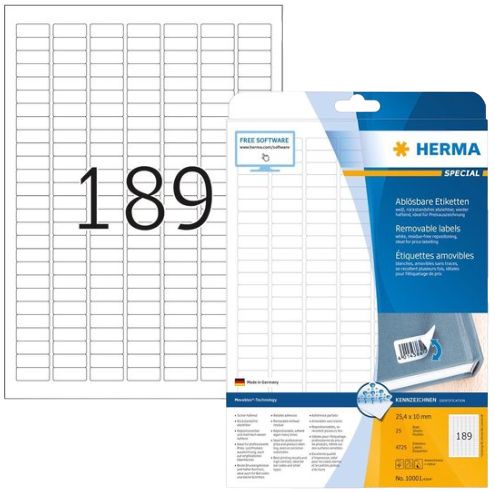 Herma 10001 Premium Verwijderbare Papieretiket 25,4 x 10mm wit