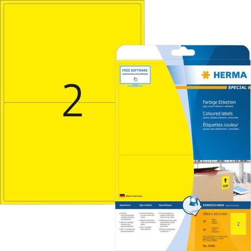 Herma 4496 Verwijderbare Papieretiket 199,6 x 143,5mm geel