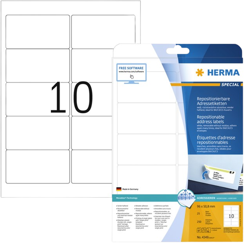 Herma 8018 Permanente stickers 96 x 50,8mm transparant