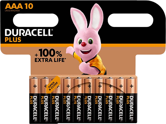 Duracell Alkaline, Micro, AAA, LR03, 1.5V Plus (10-Pack)