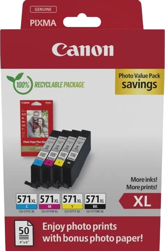 Canon CLI-571XL Multipack + fotopapier zwart en kleur