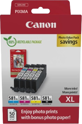 Canon CLI-581XL 4-pack met fotopapier zwart en kleur
