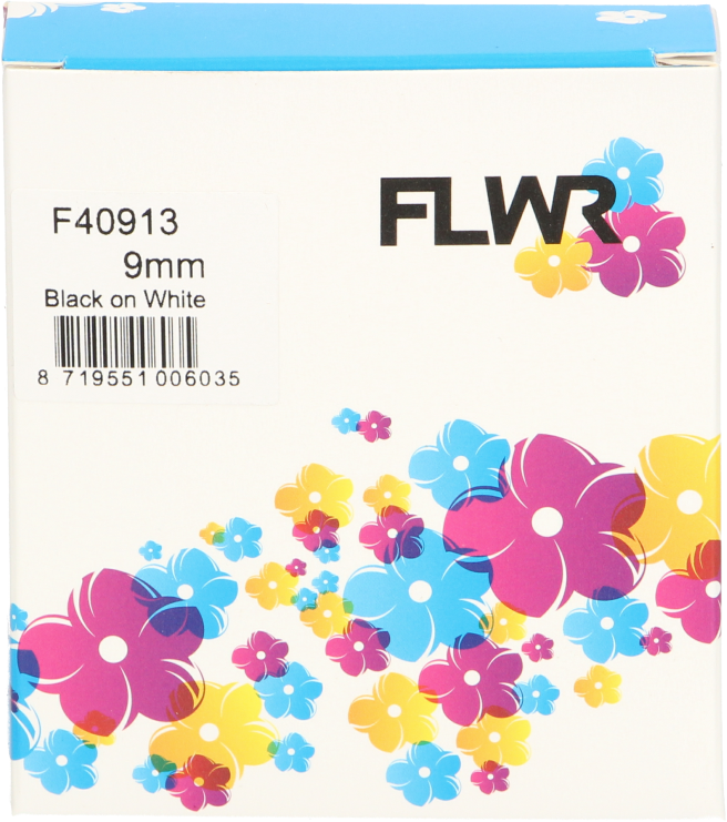 FLWR Dymo  40913 zwart op wit breedte 9 mm