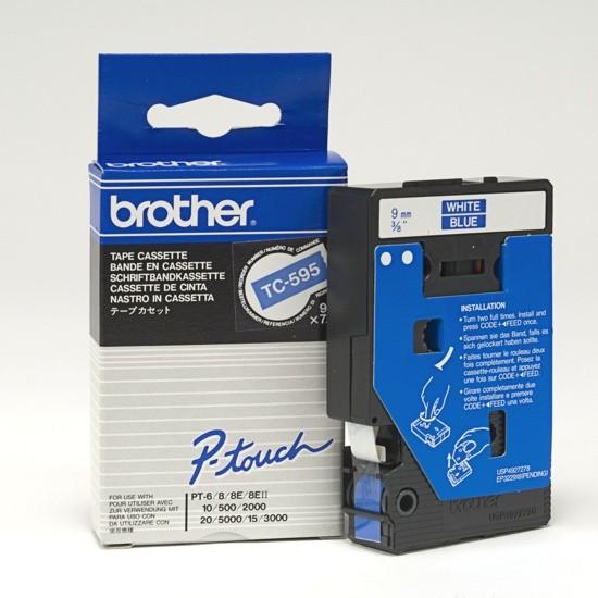Brother  TC-595 wit op blauw breedte 9 mm